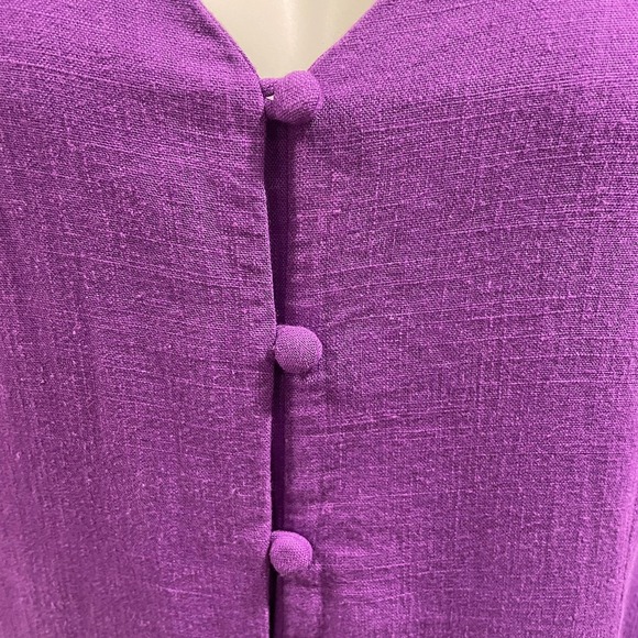 J.Jill Petite M Purple Puff Sleeve Linen Blend Midi Dress Button Front Boho - Picture 11 of 13
